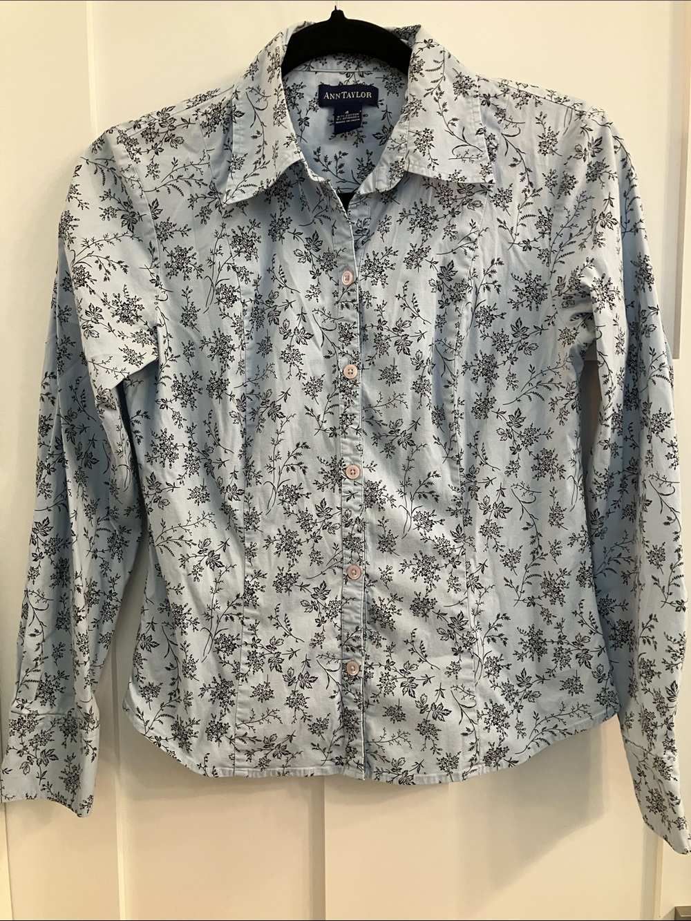 Ann Taylor Floral Print Blouse - Light Blue & Black